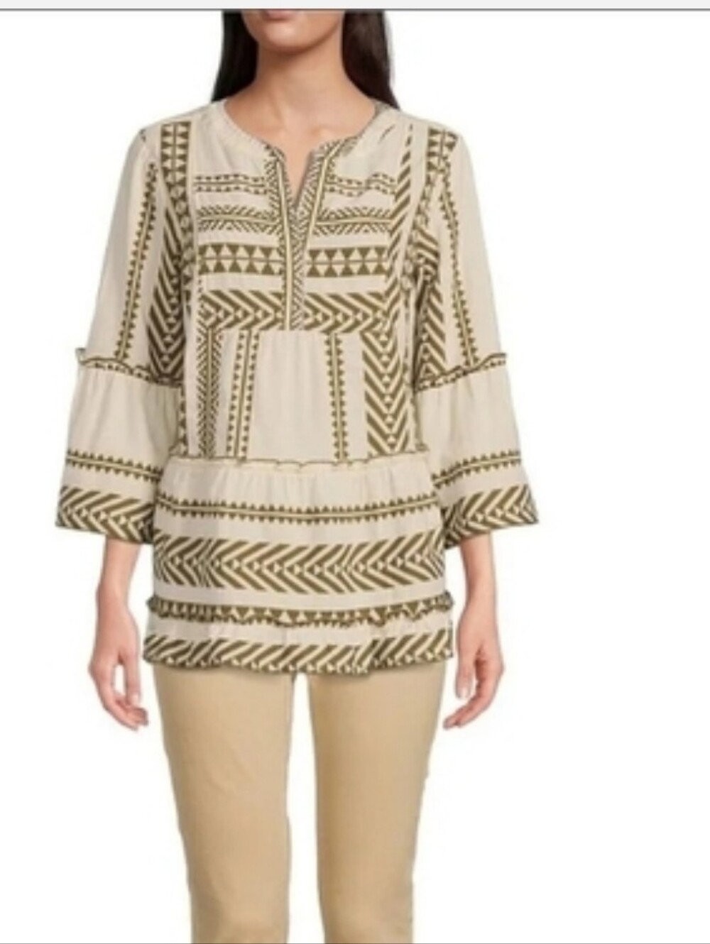 John Mark Geometric Tribal Pattern Cotton Tunic Top.